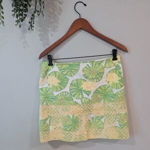 Lilly Pulitzer Women's Green & Yellow Floral Lace Panel Skirt Sz 4